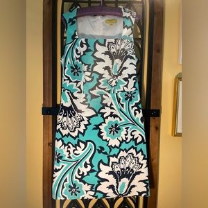 Banana republic 8 aqua navy white cotton lined shift  zipper back square collar